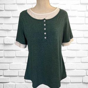 Green & White 1 Piece Layered Look Short Sleeve Tee, Size Large